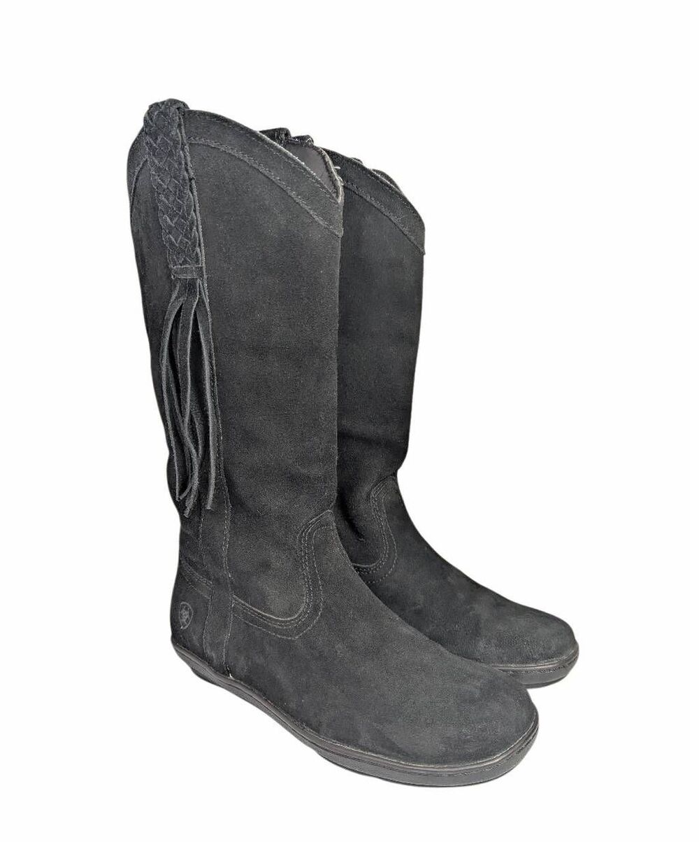 Ariat Black suede fringe tassel moccasin midcalf boots womens 6.5